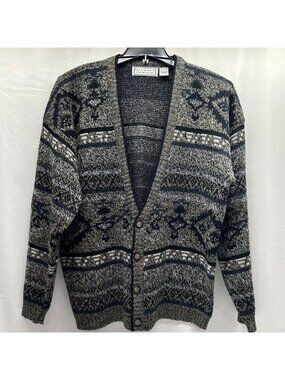 Michael Gerald Vintage Nordic Pattern Cardigan Sweater Men's XL Grandpacore
